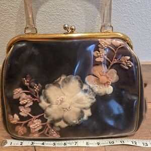Source Unknown Black and Gold Floral Clutch